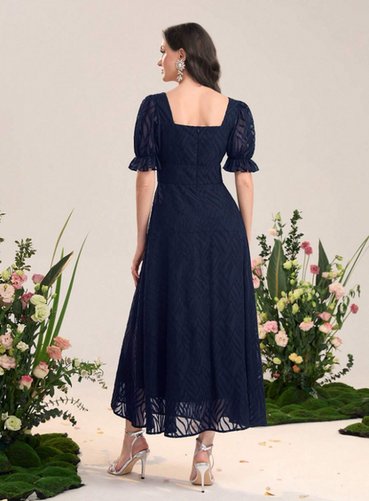 Modely Square-Neck Puff Sleeve A-Line Evening Dress